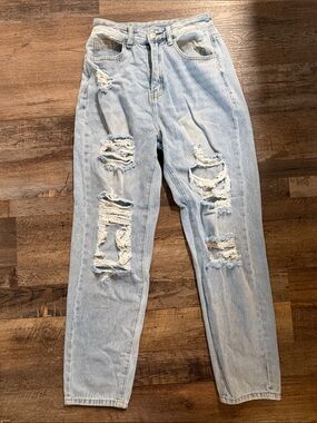 SHEIN Light Blue Distressed Boyfriend Jeans